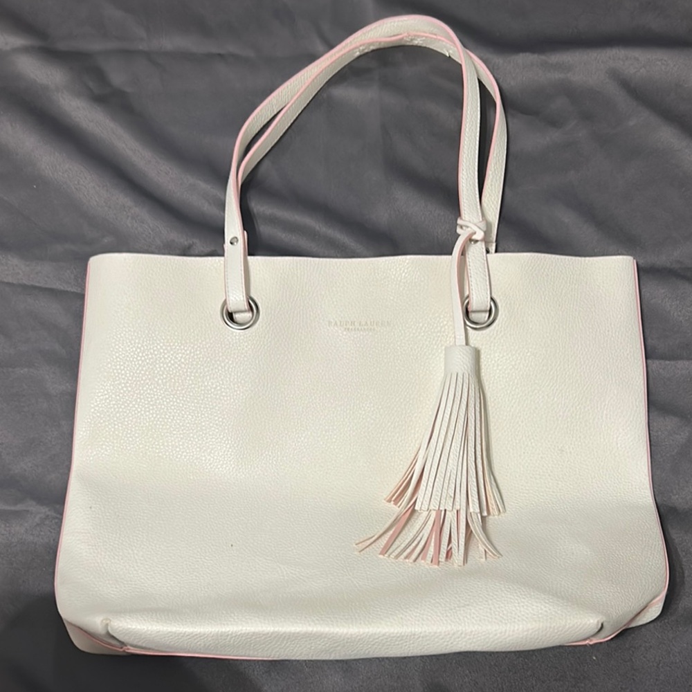 Ralph Lauren White and Pink Tote Bag with Structured Design